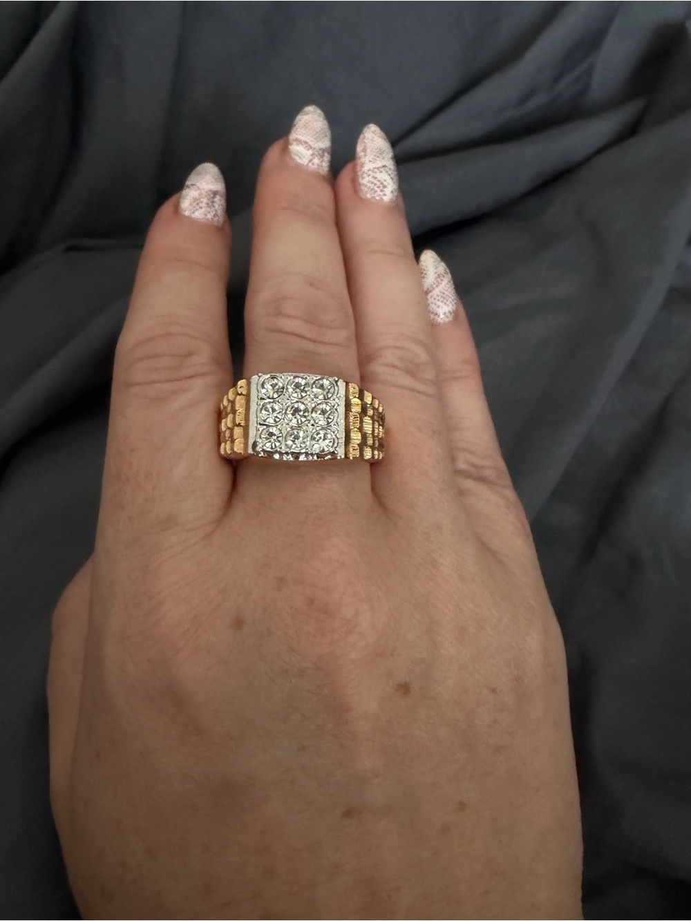 Vintage Gold Tone Rhinestone Statement Ring Size 12 Jewelry